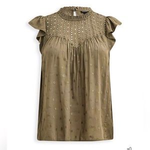 Like New Torrid Sage Green Ruffle Sleeve Eyelet Tank Top / Blouse (Sz 00 or M/L)
